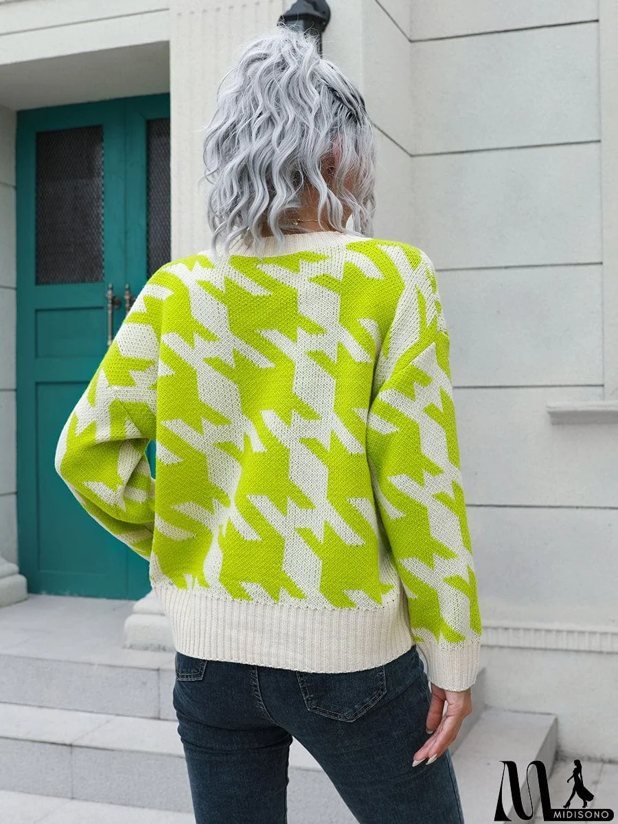 MidiSono - Houndstooth Button Down Cardigan