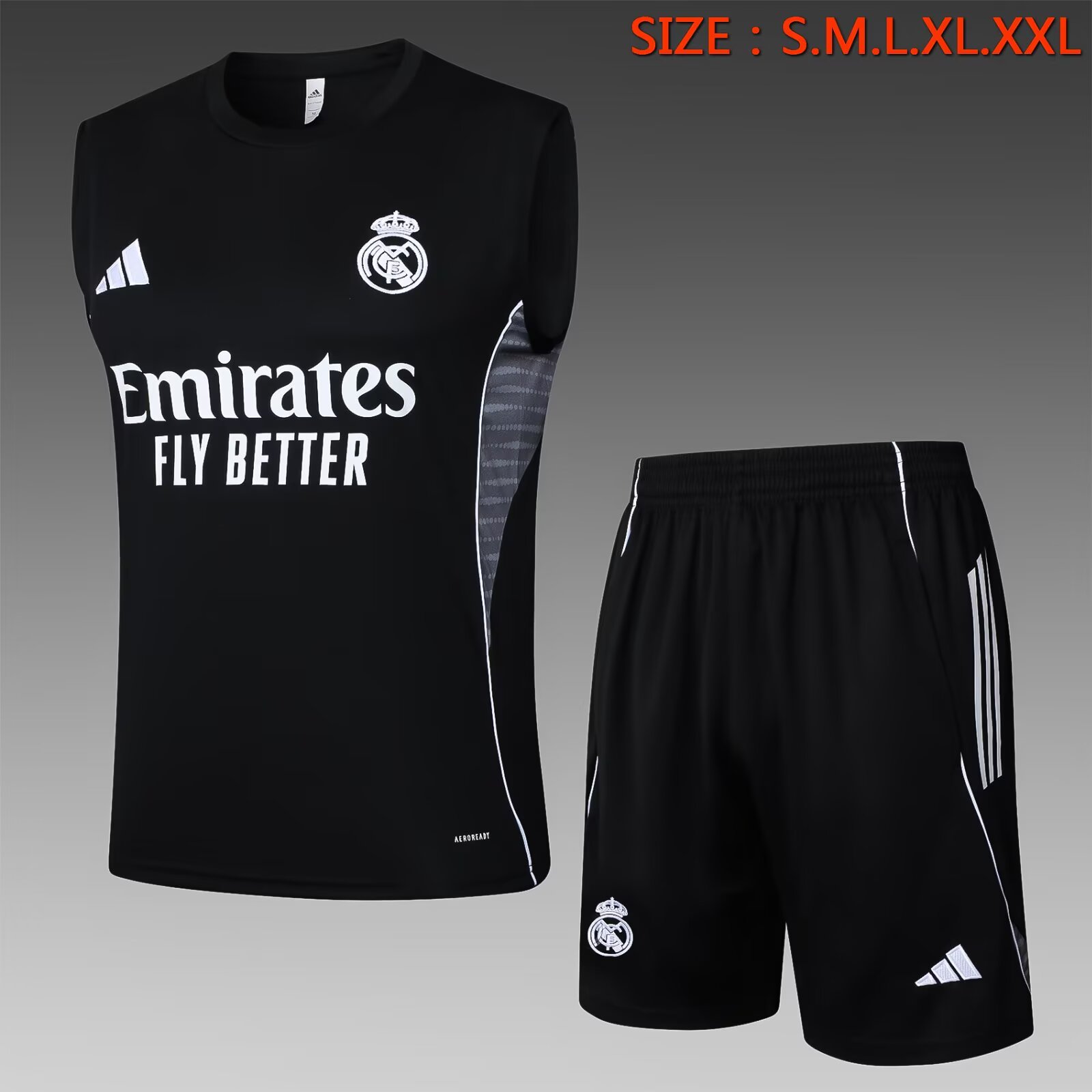 2025/2026 Real Madrid pre-match training Black Jersey+Shorts
