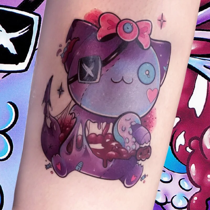 Sdrawing Temporary Tattoo Sticker Anime Cartoon Cute Pink Hair Girl Flower Necklace Fake Tatto Flash Tatoo Art for Women Men