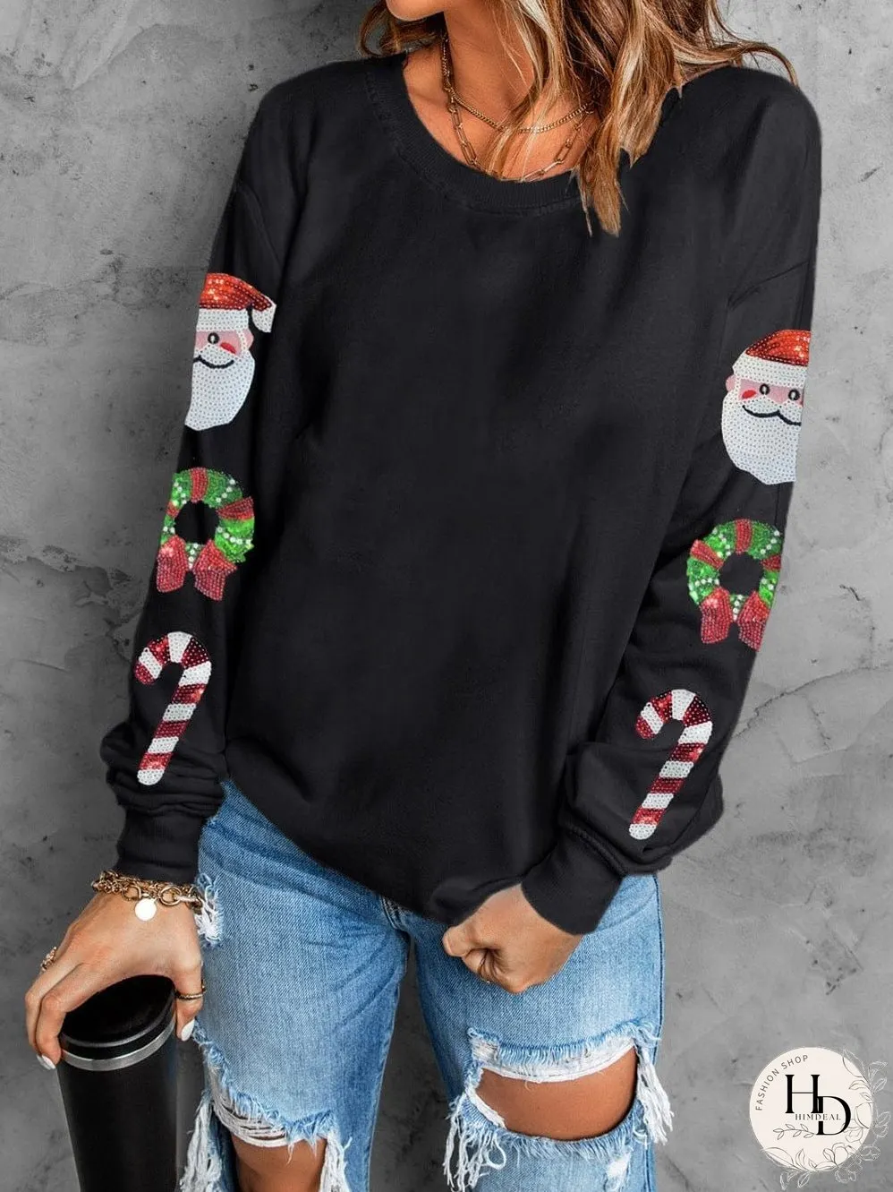 Shimmering Holiday Cheer Black Sweatshirt