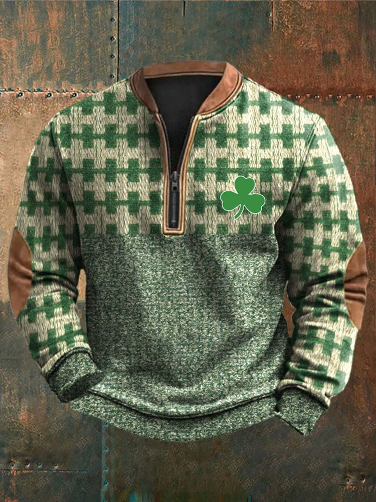Comstylish Mens St. Patrick's Day Knit Zip-Up Sweatshirt