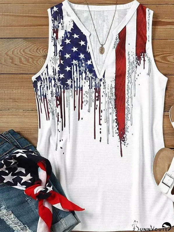 V-Neck Independence Day Flag Print Women'S Vest With Sleeveless Design