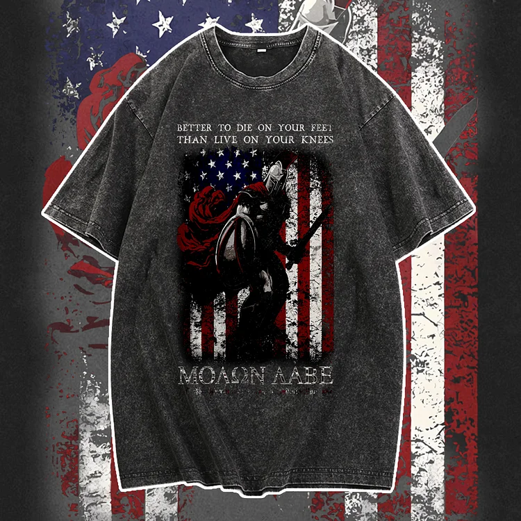 Davidhawaii100% Cotton Casual Masculine Flag Wash T-Shirt - 100% Cotton