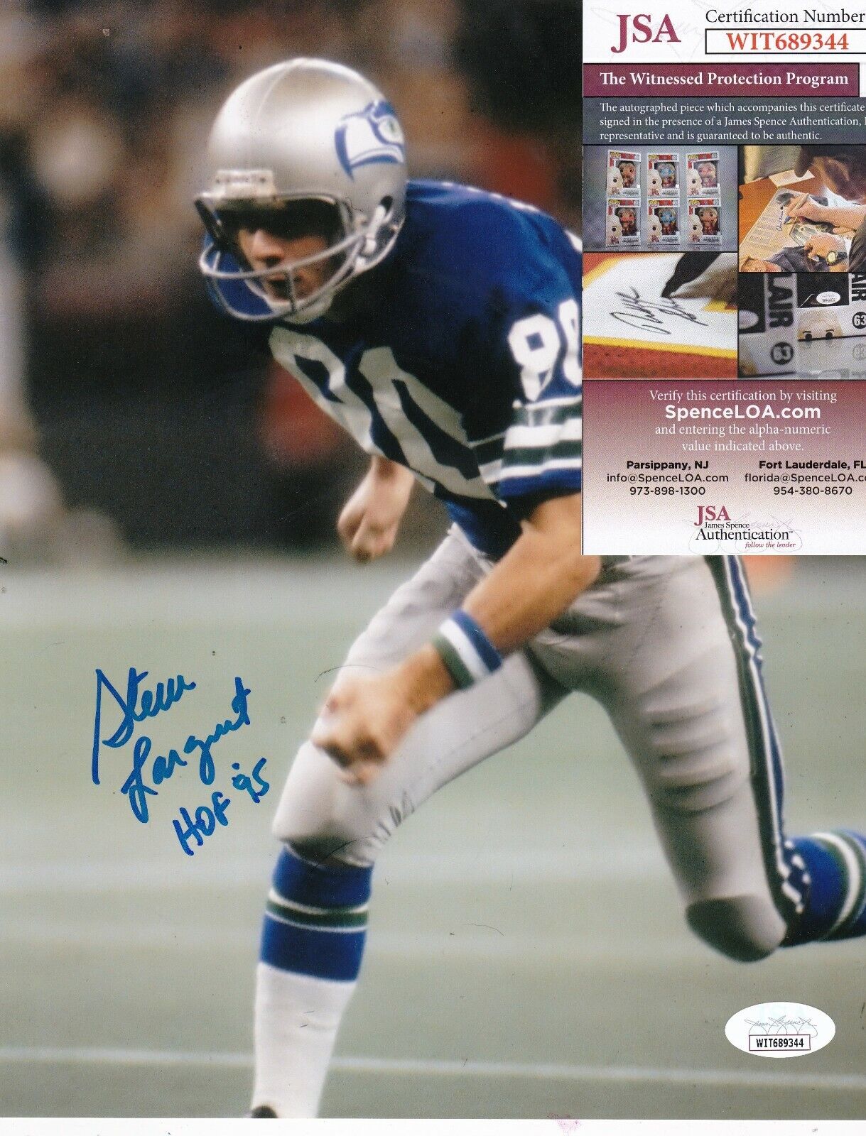 STEVE LARGENT SEATTLE SEAHAWKS HOF 95 ACTION SIGNED 8x10 Photo Poster painting