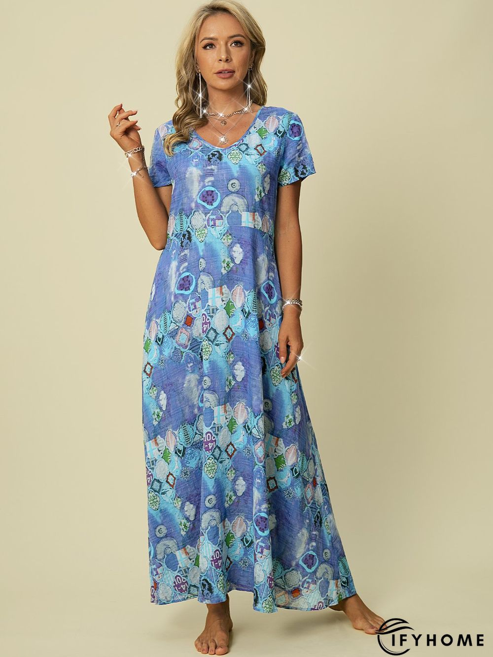 A-Line Short Sleeve Boho Weaving Dress | IFYHOME