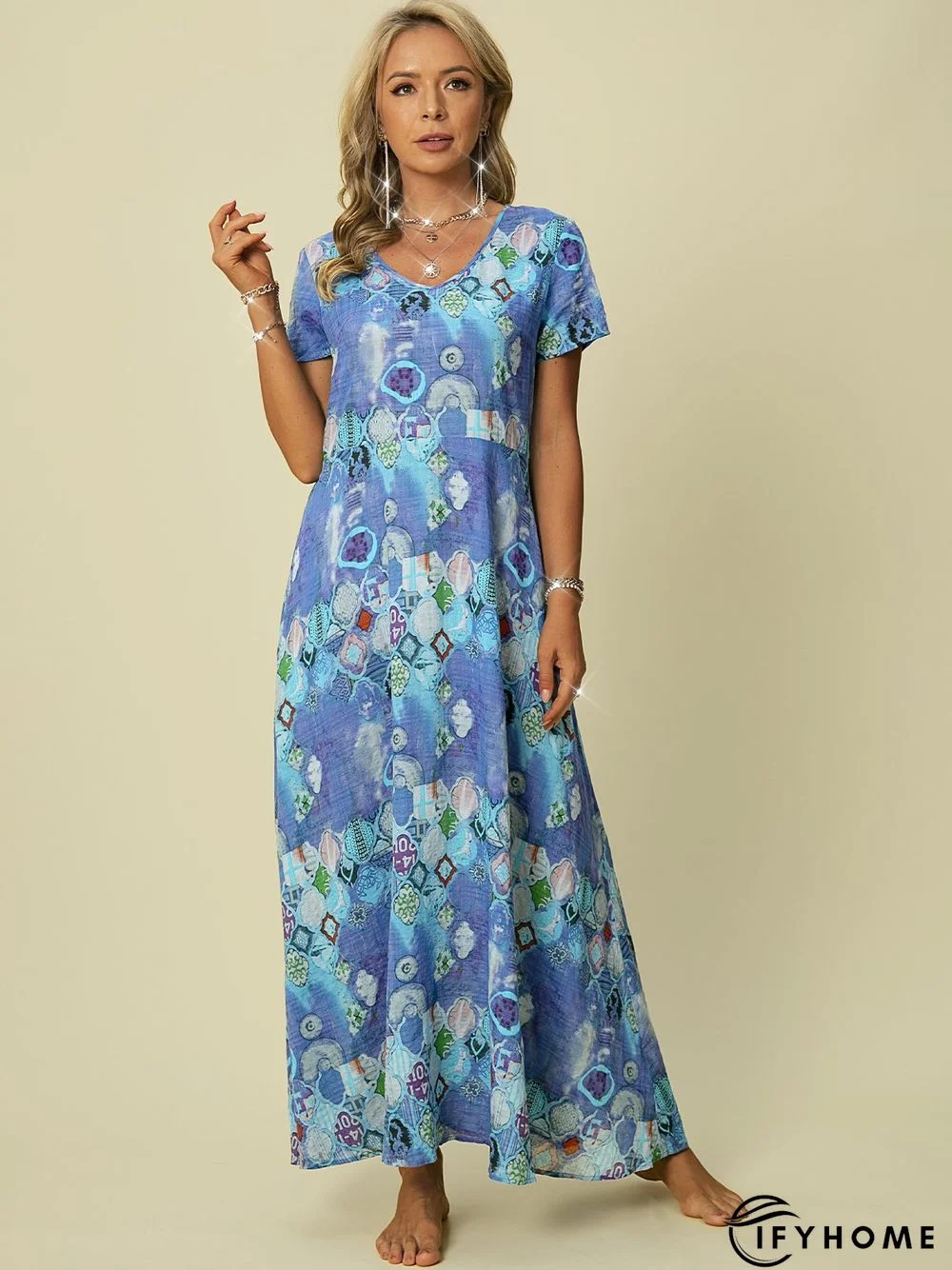 A-Line Short Sleeve Boho Weaving Dress | IFYHOME