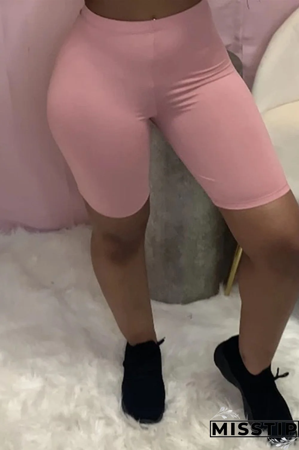 Pink Fashion Casual Solid Basic Skinny High Waist Pants