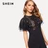 SHEIN Black Layered Flutter Sleeve Lace Bodice Tailored Skinny Jumpsuit Highstreet Women Summer Elegant High Waist Jumpsuits