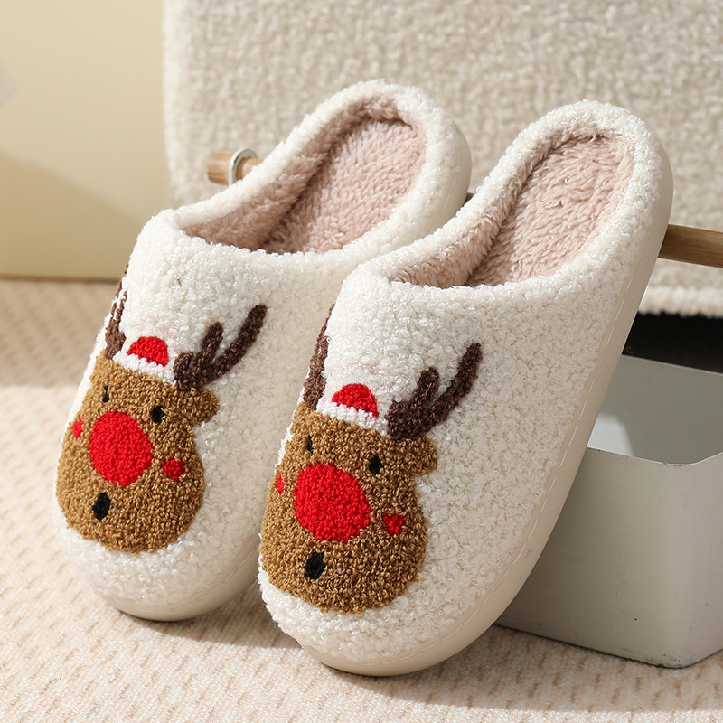 Unisex Embroidered Warm Home Santa Claus Cotton Slippers