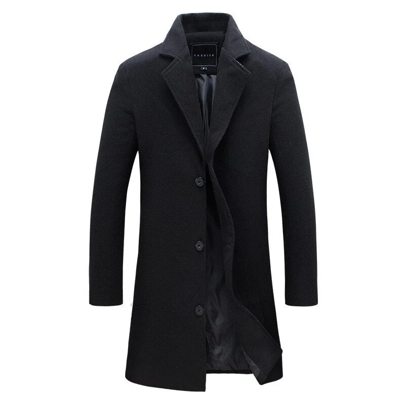 BOLUBAO Autumn Winter Men Wool Blends Jacket Medium-Length Slim Single-Breasted Men Casual Trench Coat Solid Color Coat Men