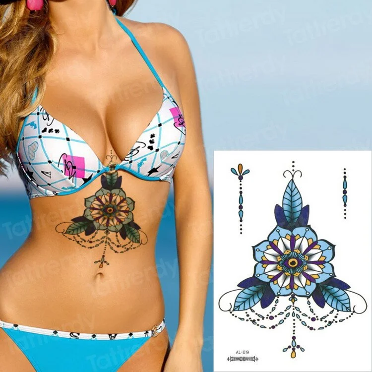 Waterproof Temporary Sticker Geometric dragonfly Sternum Tattoo Black Triangle Tattoos Body Arm Fake Tatoo Chains Sternal patch