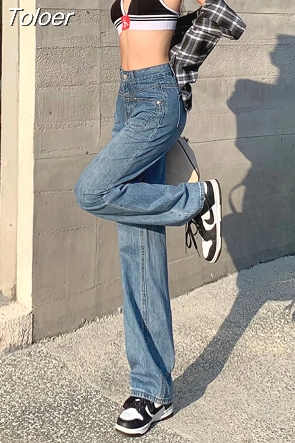 Toloer Wide Leg High Waist American Retro Sexy Jeans 2023 Spring Y2k Fashion Denim Baggy Pants Elegant Women Length Trousers