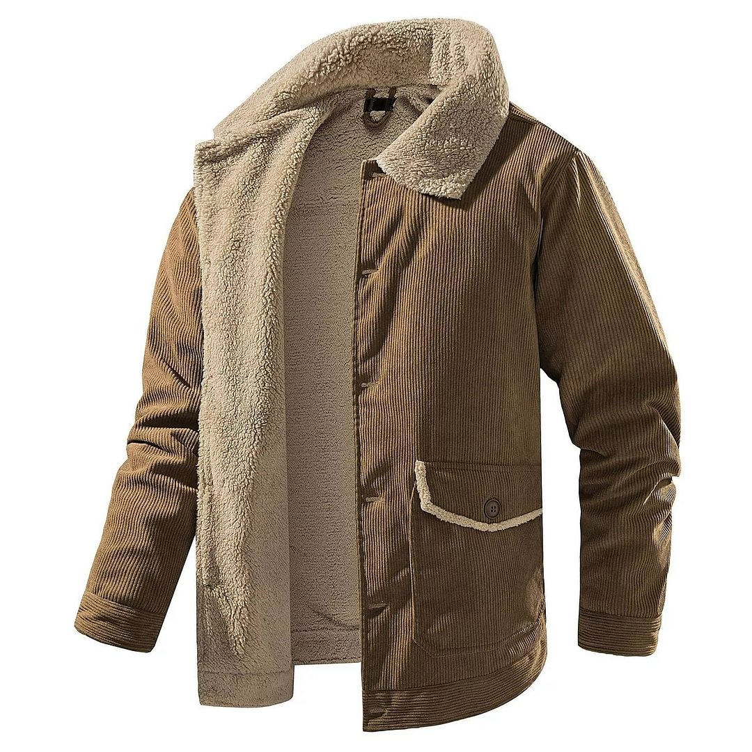 Rogoman Men's Faux Sherpa Lapel Corduroy Jacket