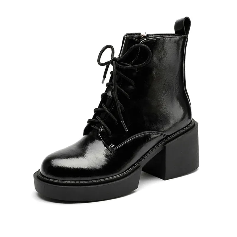 Meotina Women Shoes Genuine Leather Ankle Boots Platform Thick High Heel Boots Round Toe Zipper Lady Footwear 2021 Autumn Winter