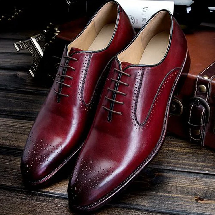 Men's Elegant Burgundy Leather Brogue Dress Shoes