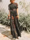 See-Through Short Sleeves Maxi Dress