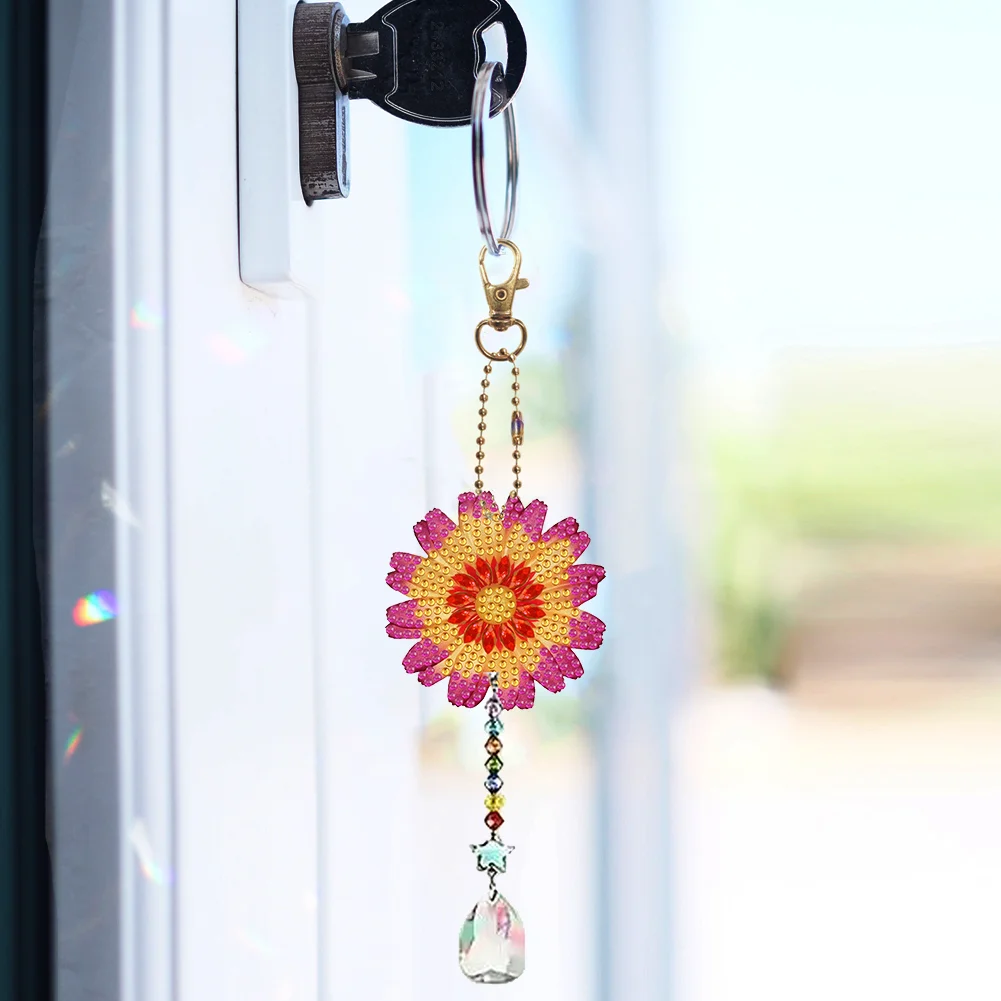 5Pcs Acrylic Double Sided Sunflower Suncatcher Diamond Painting Hanging Pendant Diamond Drawing Hanging Ornament
