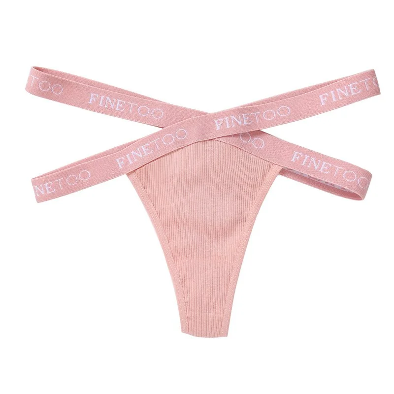 FINETOO 1/2PCS Sexy Cotton Women Thong Panties Underwear Woman Hollow Out Fashion Cross Letter Waist G-string Femme Brief Girls