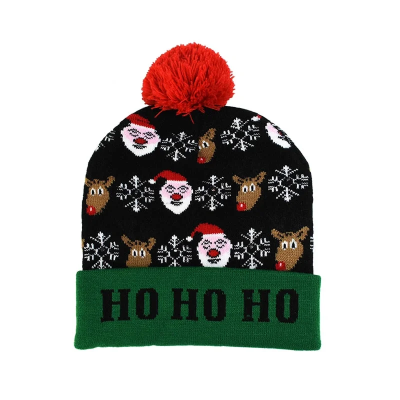 LED Christmas Hats Sweater Knitted Beanie Santa Light Up Winter Hat Cap Kids Gift Xmas 2022 New Year Christmas Party Decorations