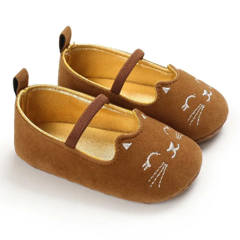 2020 Baby First Walkers Baby Shoes Newborn Infant Pram Mary Jane Girls Princess Moccasins Cats Print Soft Shoes