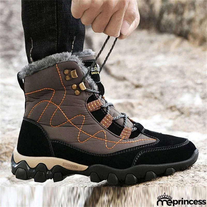Mens Winter Hiking Keep Warm Plush Anti Slip Waterproof Snow Boots