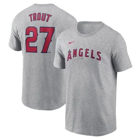 Men's Los Angeles Angels #27 Mike Trout  Gray Fuse Name & Number T-Shirt