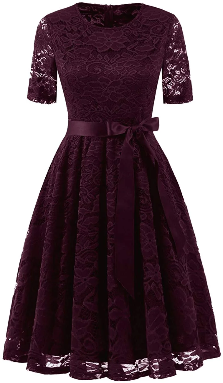 Short Scoop Bridesmaid Floral Lace Dress Cocktail Formal Swing Dress