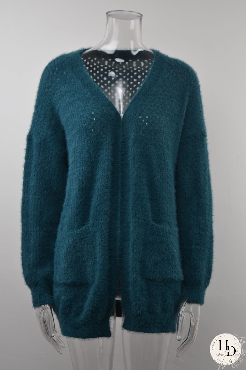 Casual Long Sleeve V Neck Sweater With Pockets