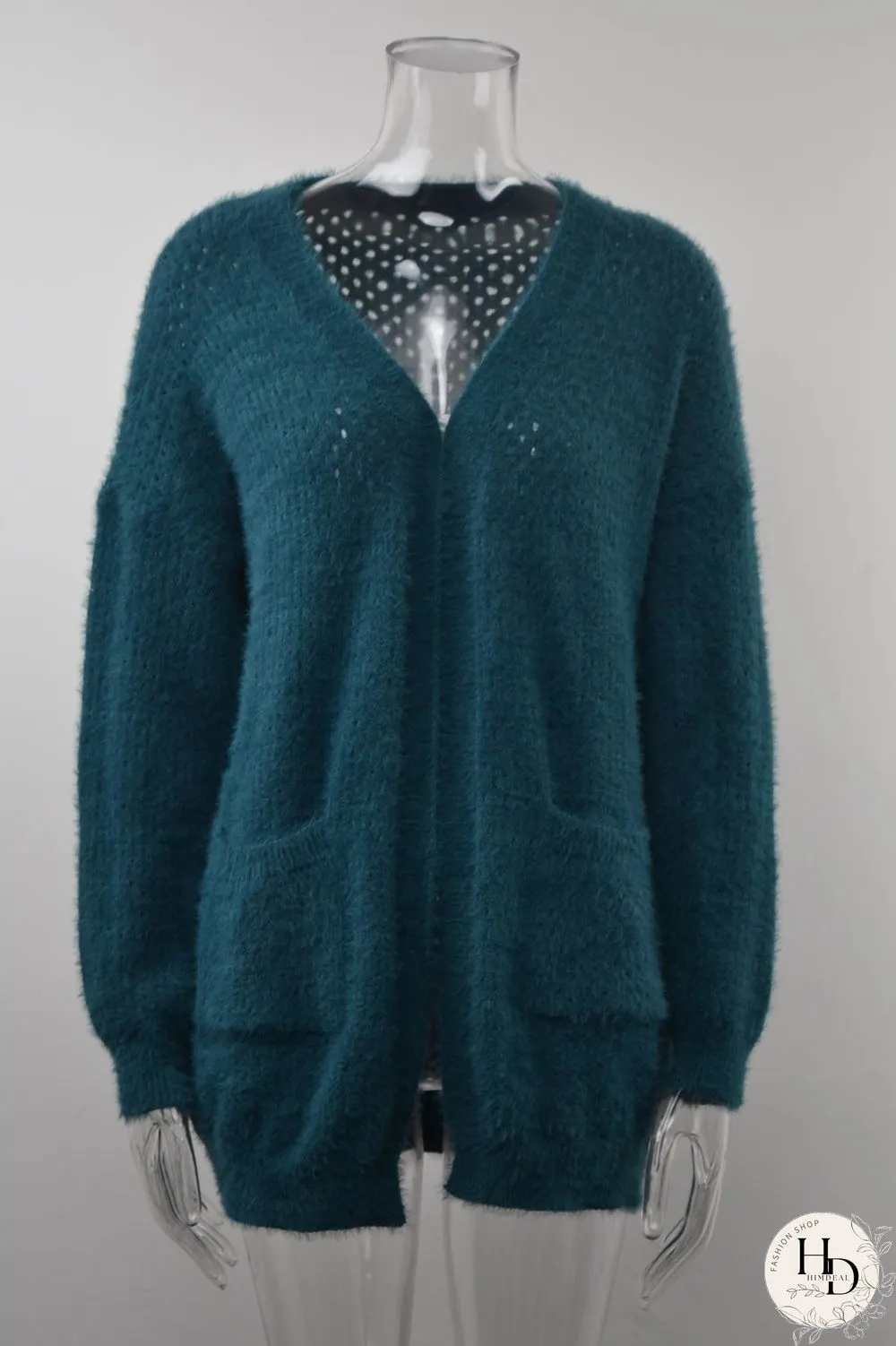 Casual Long Sleeve V Neck Sweater With Pockets