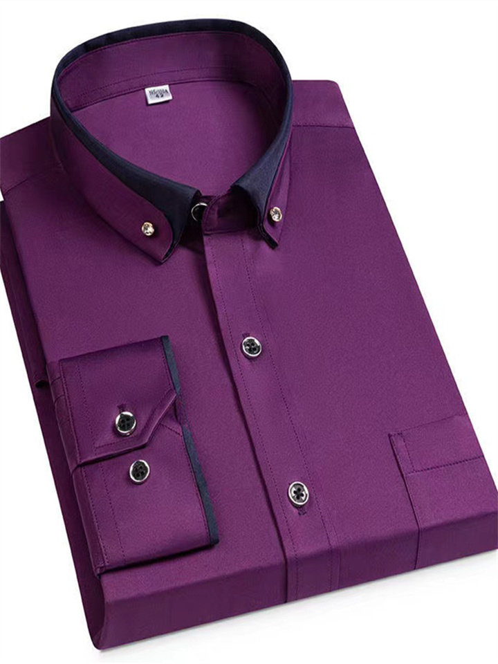 Men's Business Shirts Long-sleeved Men's Solid Color Shirts Formal Business Shirts