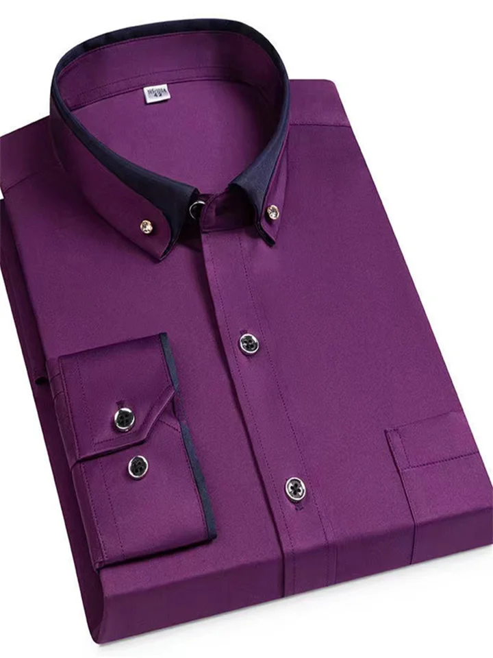 Men's Business Shirts Long-sleeved Men's Solid Color Shirts Formal Business Shirts-JRSEE