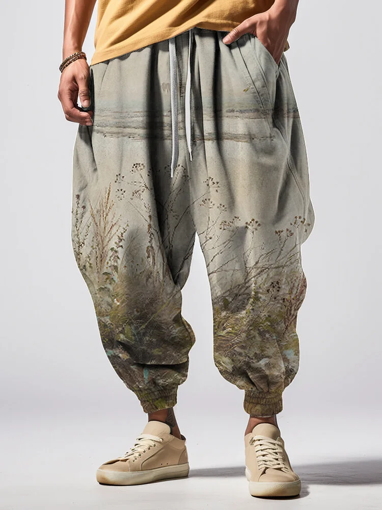 Men's Flower Plant Landscape Print Retro Sweatpants