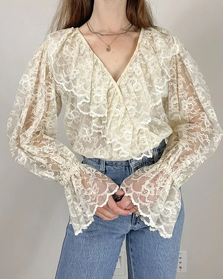 Vintage Lace Collared Blouse