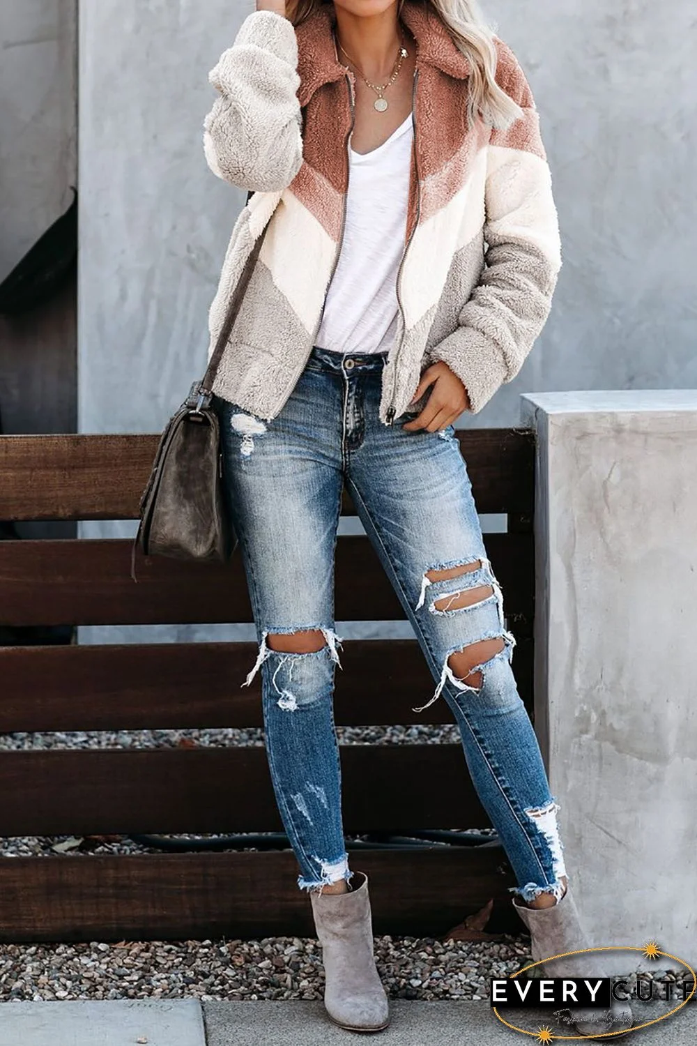 Khaki Movie Marathon Pocketed Chevron Jacket