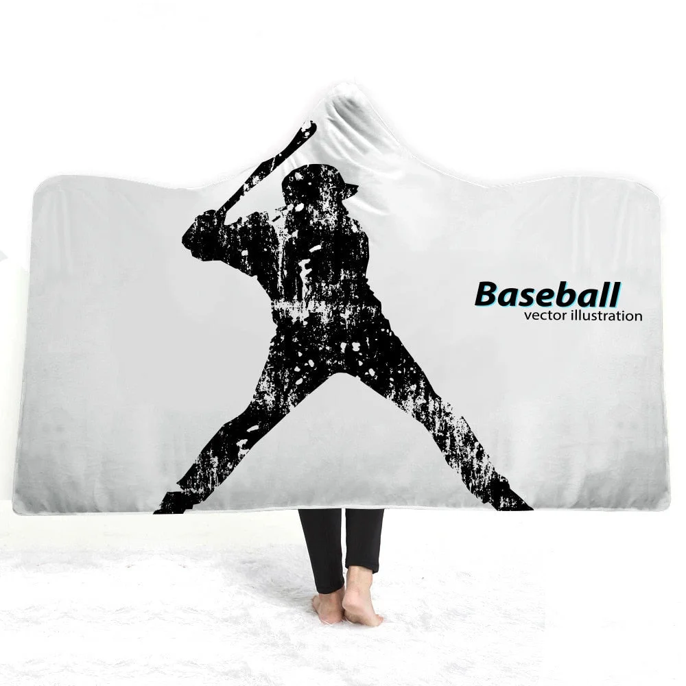 Hooded Blanket 3D Printed Baseball For Home Sofa Sherpa Fleece Hoodie Blanket Microfiber Throw Blanket For Adults Drop Shipping