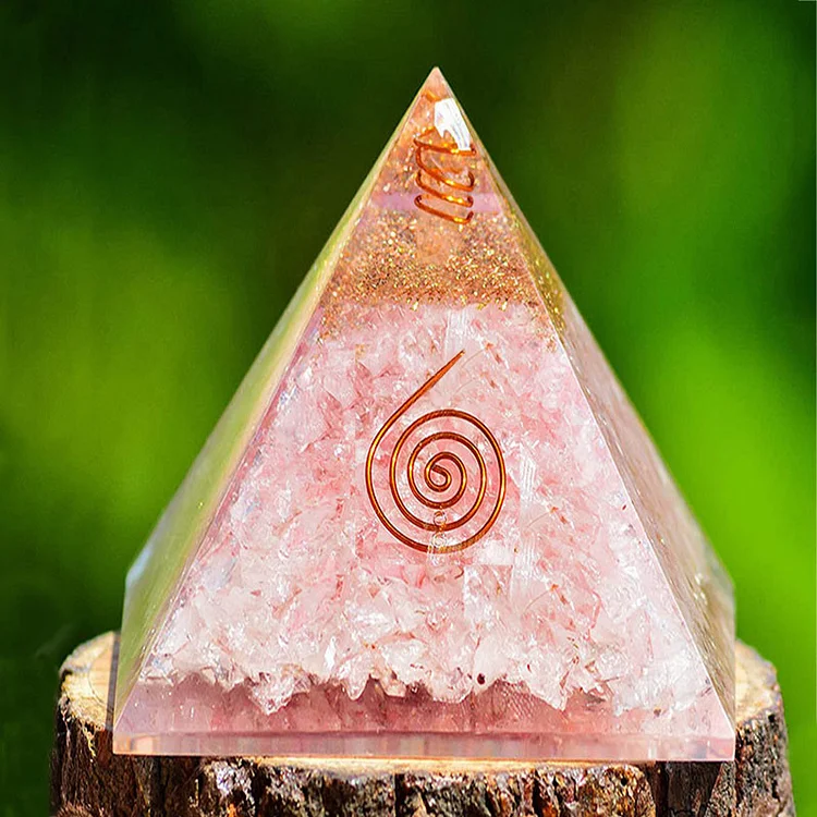 Rose Quartz with Clear Quartz Yoga Meditation Orgone Pyramid