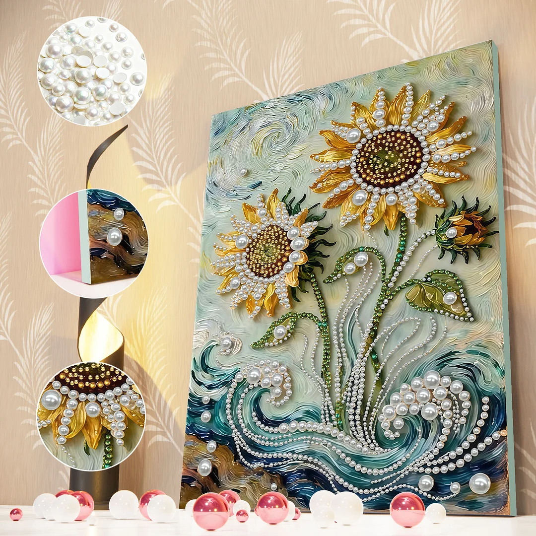 Sunflower DIY Pearl Diamond Art Painting Kit with Frame 11.81x15.75in Home Decor
