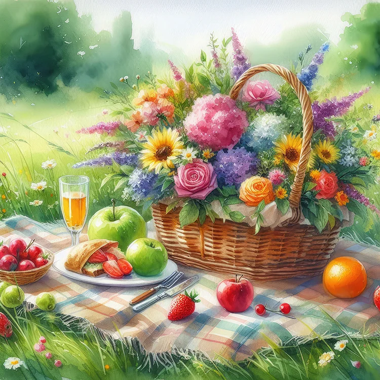 Spring Outdoor Flowers And Fruits 30*30CM (Canvas) Full Round Drill Diamond Painting gbfke