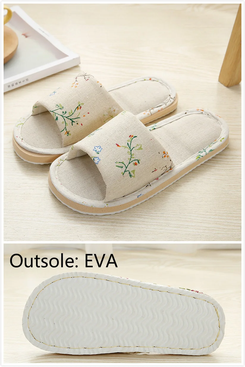 Women Casual Floral Indoor Home Slippers Flower Soft Slippers Spring Autumn Flip Flops Female Linen Slides Slippers