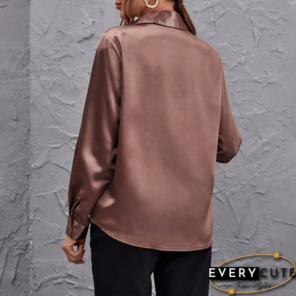 Autumn Women Long Sleeve Shirt Satin Silk Lapel Collar Elegant Casual Office Blouse Plus Size Tops Blusas