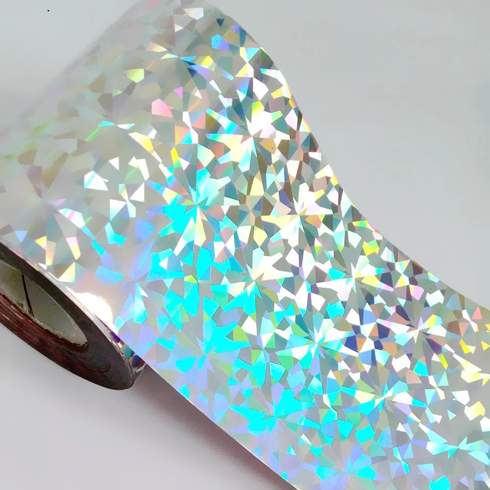 8CMx120M Holographic Broken Glass Nail Foils Laser Blue Green Hot Stamping Transfer Sticekrs Film DIY Full Cover Decals Roll-Nail Inspo