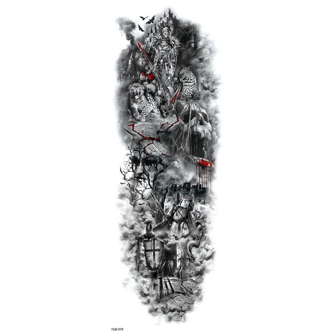Large Arm Sleeve Tattoo Lion Tiger Wolf Rose Waterproof Temporary Tatoo Sticker Full Skull Totem Tatto