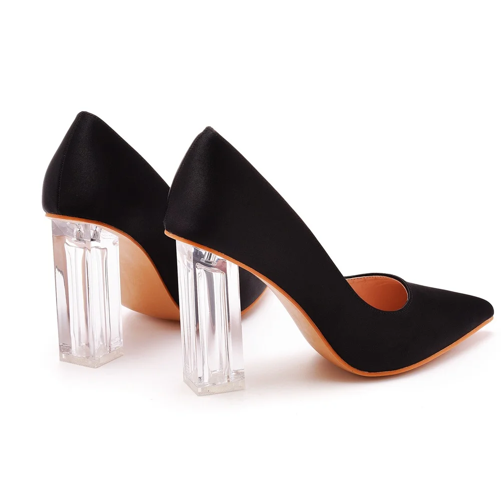 Breakj Breakj Cm Crystal Transparent Square Heel Pointed Shoes Bridal Shoes Silk Satin Dress Dress Shoes Wedding Shoes