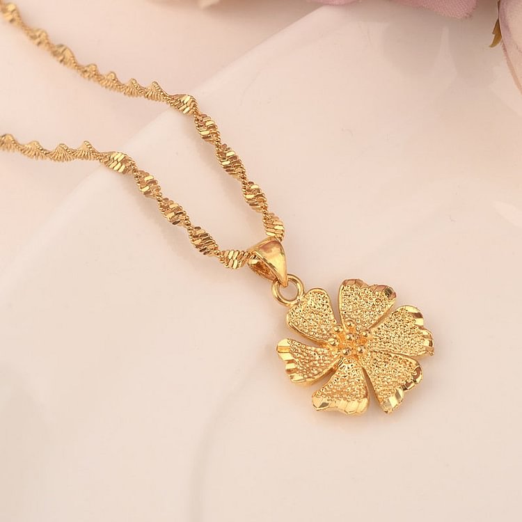 24k flower Necklacewith Pendant Women/Men Lovers Jewelry Valentines Gift