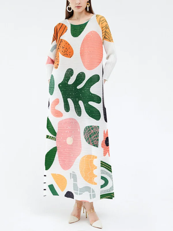 New Floral Print Loose Long-Sleeved Maxi Dress