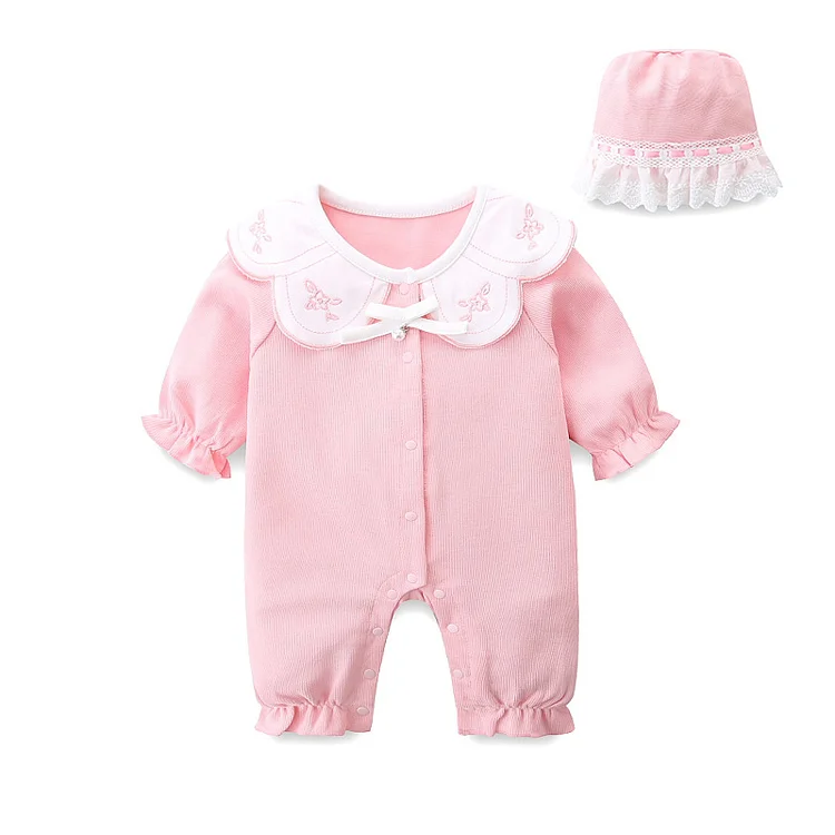 Baby Girl Long Sleeves Onepeice Pink & White Bow Romper