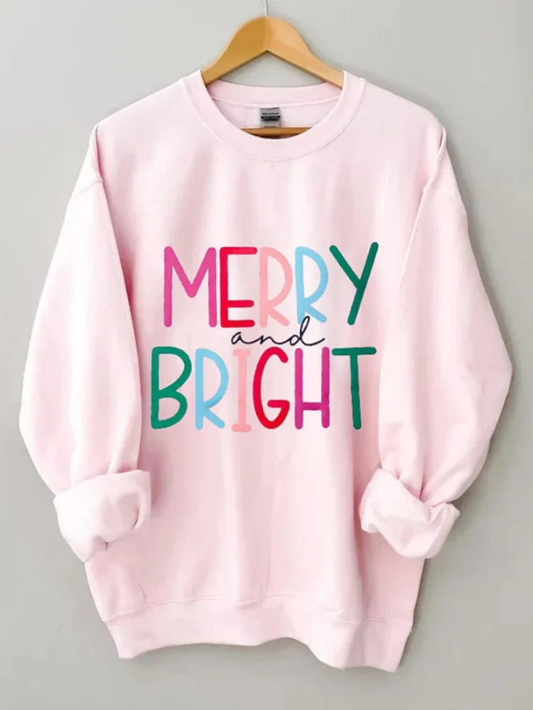Christmas Merry And Bright Print Sweatshirt