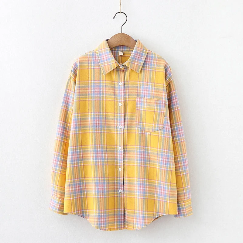 Plaid Women Blouses Shirts Tunic Womens Tops And Blouse 2020 Long Sleeve Clothing Button Up Down Pockets New Casual Ladies Good