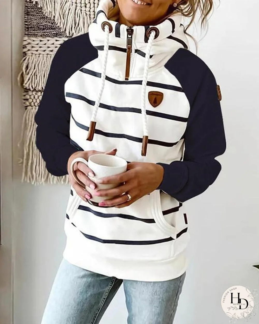 Color Block Striped Long Sleeves Hoodie