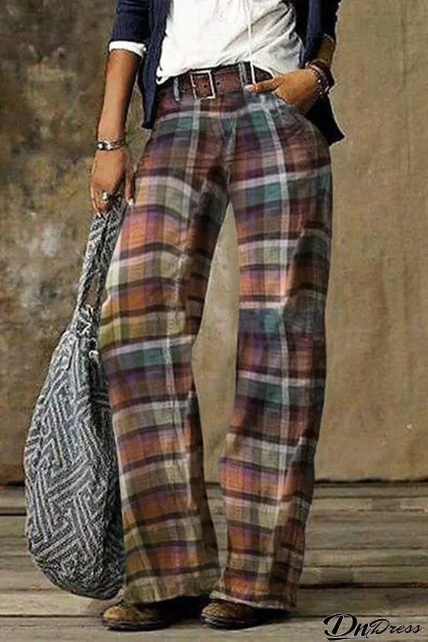 Vintage Plaid Straight Leg Pants